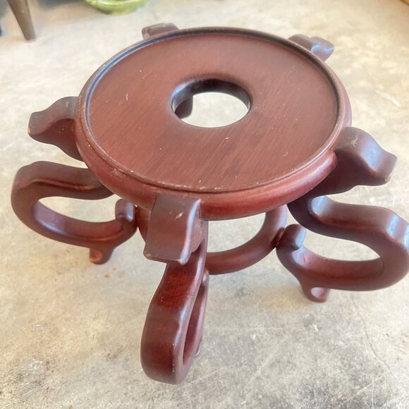 Small Table Top Vintage Boho Eclectic Decorative Carved Brass & Wood Stand / Tea - Picture 6 of 8
